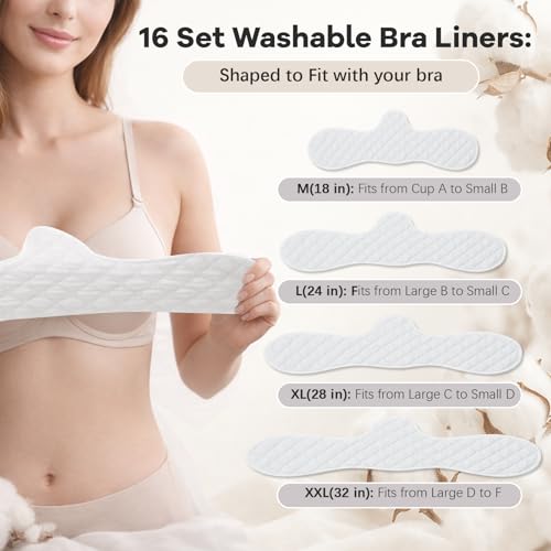 Image of Boyiee 16 Pcs Cotton Bra Liners 3 Layer Reusable Boob Towel Under Breast Sweat Absorber Pads for Woman