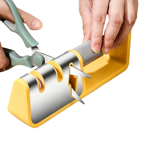 Precision Blade Grinder ? V-Groove Sharpener for Scissors | Stainless Steel with Compact Form, Manual Sharpening Tool, Fine Coar