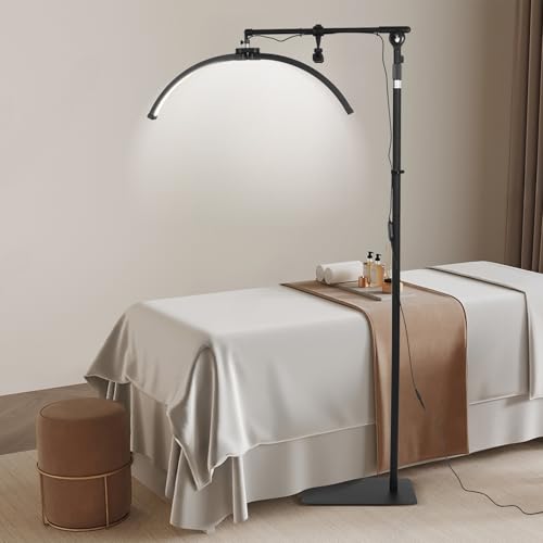 Hoapin Candeeiro pestanas meia-lua de pé com suporte para telemóvel, candeeiro para extensões de pestanas, luz de anel de beleza LED regulável para salão de beleza cuidado com a pele tatuagem