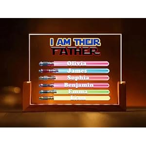 Personalized I AM THEIR FATHER Lightsaber Sign,Custom 1-7 Kids Names Acrylic Sign, I AM THEIR FATHER Sign for Father’s Day Gifts, Customized Light Saber Plaque, Birthday Gifts for Dad from Family.