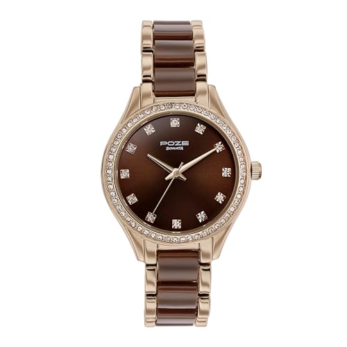 Sonata Poze Quartz Analog Brown Dial Metal & Plastic Strap Watch for Women-SP80054KD02W (B0CXDTKQ1H) Amazon Price History, Amazon Price Tracker