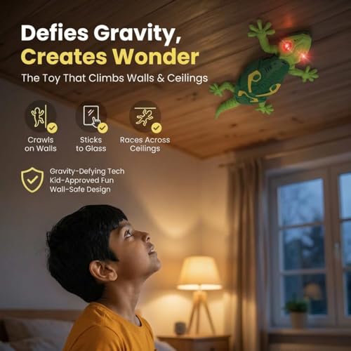 Image of Rechargeable Remote Control Wall Climbing Robot Lizard | 360 Rotation, Low Noise, LED Lights | Fun Wall Crawler Prank Toy for Kids Ages 4+ (Green)