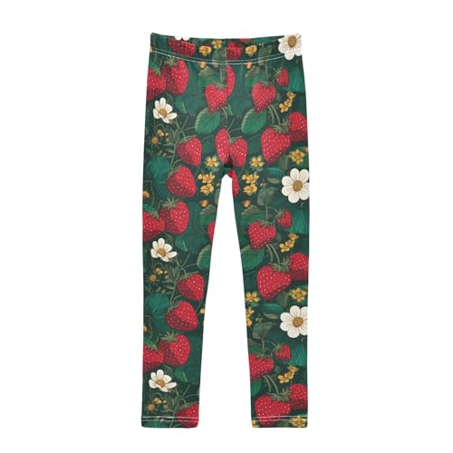 senya Girls Printed Leggings Yoga Pants Flower Leaf Strawberry Pattern for Kids in 4t to 10 Years, 4T