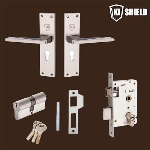 Image of 1007 CY 8 inch Silver matt zinc Handle Set | Heavy-Duty 6- Lever Brass Cylindrical Mortise Door Lock Set | Safety Door Lock for Main Door, Office, Bedroom, Living Room | (2 Years Warranty)