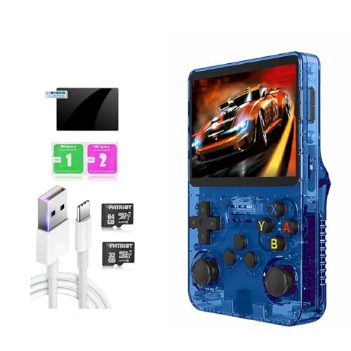 Image of R36S Retro Handheld Game Console With 64G 3.5 Inch IPS Screen Built-In 20000+ Classic Games Open Source Linux System Portable Pocket Video Player With 3200Mah Battery(Transparent Blue)