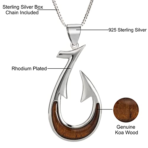 Aloha Jewelry Company 925 Sterling Silver Hawaiian Koa Wood Fish Hook Necklace Pendant with 18" Box Chain, Nickle Free Hypoallergenic for Sensitive Skin4