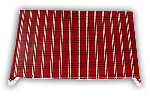 Image of The Furnishing Tree Waterproof PVC Rectangle Shaped 12 Seater Table Cover WxL 60x140 inches Plaid Pattern Red with White Border lace