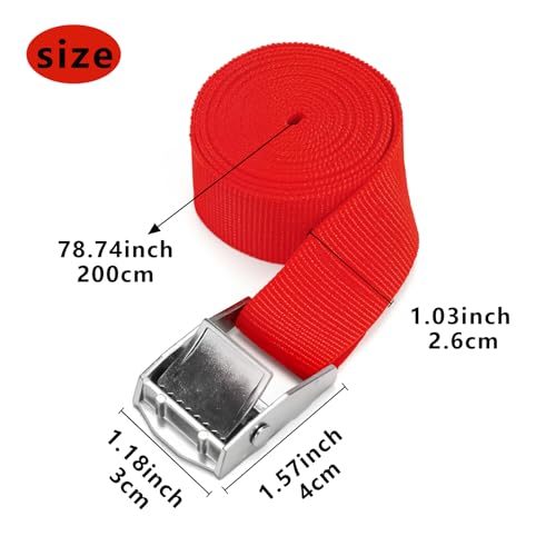 10 Pack Lashing Straps with Buckles Adjustable, 1" x 78" Cam Buckle Tie Down Strap, Red Cargo Straps for Securing Luggage, Cargo, Bicycles, Motorcycles by Generic - Image 2