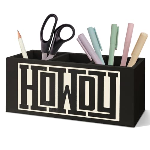 SNNDER Western Wooden Pen Holder for Desk and Office