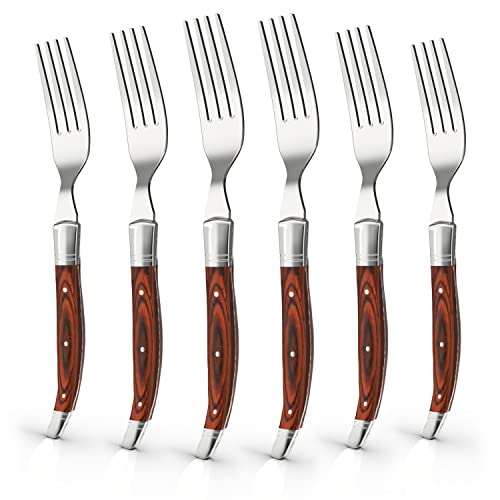 Uniharpa Laguiole Dinner Forks Flatware Steak Sets Stainless Steel Service for 6 With Pakkawood Handle and Gift Box