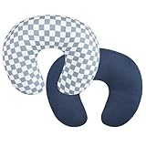 DILIMI Muslin Nursing Pillow Cover 2 Pack, Removable Nursing Cover for Breastfeeding Pillows, Ultra Soft Comfortable Slipcover for Baby Girl and Boy, Navy & Blue Checkered