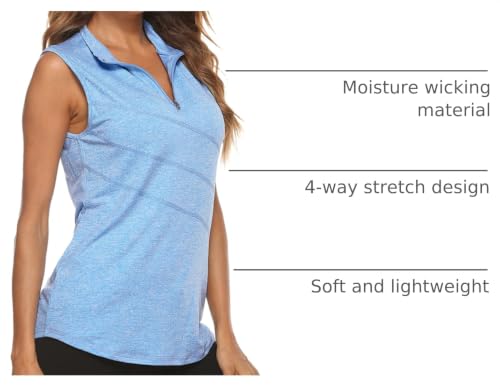 Image of Koscacy Women's Sleeveless Golf Tennis Polo Shirts Zip Up Dry Fit Workout Tank Tops Athletic Shirt
