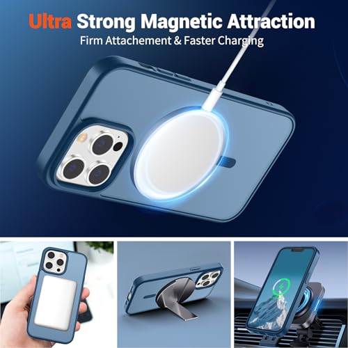 Image of SUPFINE Magnetic for iPhone 12 Pro Max Case (Compatible with MagSafe) (Military Grade Drop Protection) Translucent Matte Shockproof Phone Cover,Deep Blue