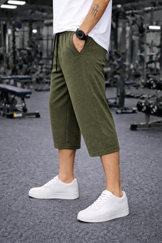 Image of Mack Jonney Men's Sports Capri Pants | Lightweight Polyester Workout 3 /4 Pants with Elastic Waist for Gym, Running & Training-M8356