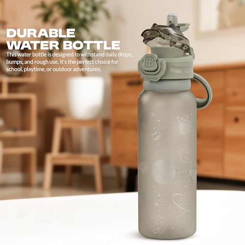 Image of BAYBEE 2 in 1 Baby Sipper Bottle for Kids | Anti-Spill BPA Free Baby Water Bottle with Silicone Straw & Carry Handle | 900 ML Drinking Water Bottle for Kids Toddlers 12+ Months Boys Girls (Grey)