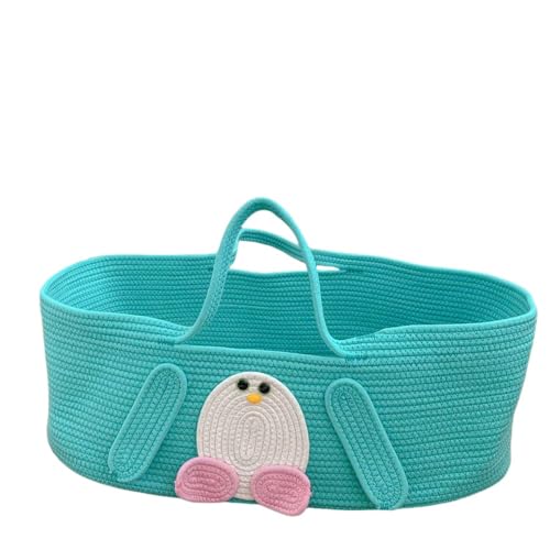 BtcFu 新生児用 ベビーかご ベビーベッド 添い寝 赤ちゃん バスケット ゆりかご 敷きマット付き 軽量 綿100% 風を防ぐ 丈夫 持ち運び ふわふわ 折り畳み収納可能 手洗い可能 赤ちゃん 出産祝い (ペンギンベビーバスケット)