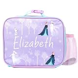 Bolsa de almuerzo con personajes: clásica y colorida bolsa de almuerzo púrpura con personajes favoritos de Frozen Elsa, Anna y Olaf, y una bolsa para botella de agua.