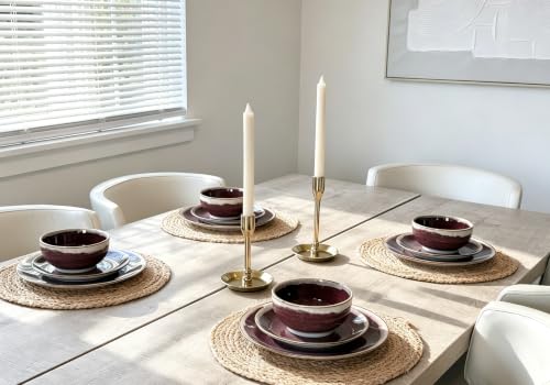Image of Sweejar 12 Pieces Ceramic Dinnerware Sets for 4, Burgundy Red | Gradient Glaze Plates and Bowls Set, Microwave & Dishwasher Safe, Stackable Dish Set, Scratch Resistant Dishware Sets