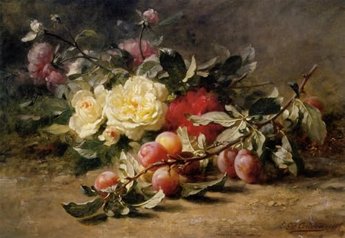 Peinture pour décoration salon Pivoines et prunes sur toile premium 60x90