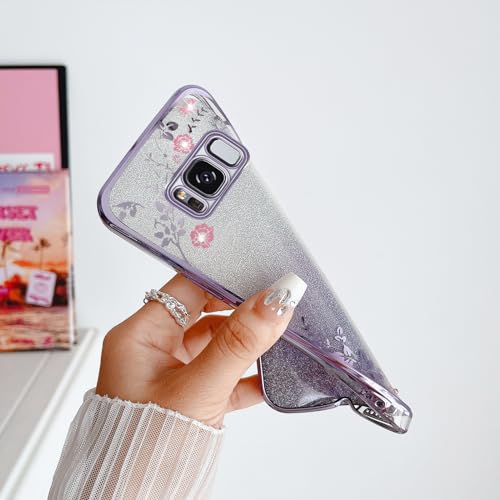 Image of for Samsung Galaxy S8 Plus Case, Galaxy S8 Plus Case for Women Gradual Change Glitter Crystal Soft TPU Butterfly Floral Heart Clear Protective Cover with Strap for Galaxy S8 Plus (Purple)