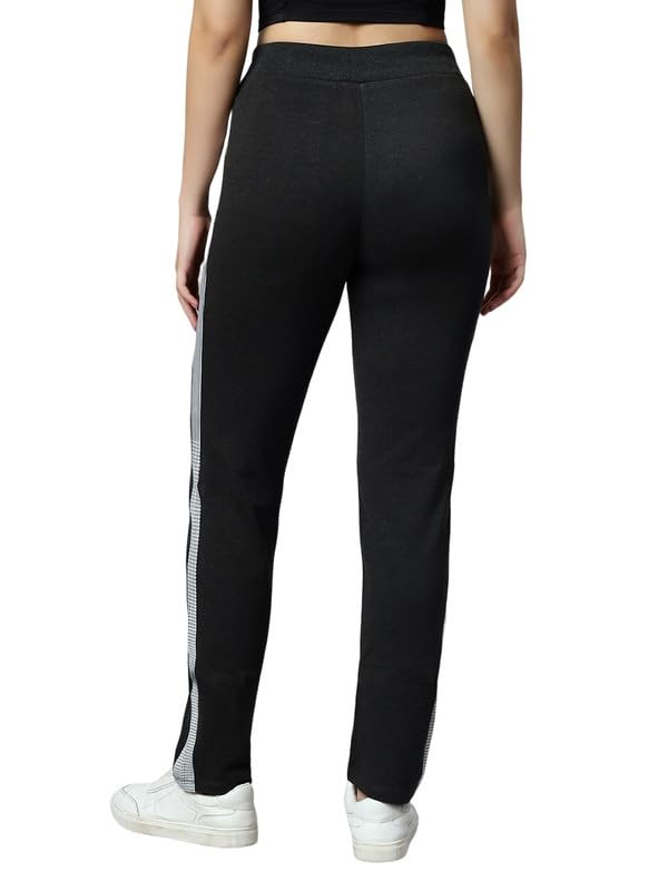 Image of Women's Cotton Regular Fit Mid-Rise Solid Black Track Pant with Stretchable,Two Side Pockets