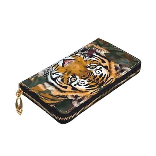 Leather Wallet for Women Men Bifold Wallet Ultra Slim Credit Card Holder Camouflage Tiger Ladies Clutch Purse4