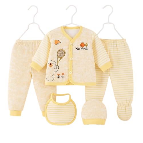 Image of New Born Baby Winter Wear Keep Warm Baby Clothes 5Pcs Sets Cotton Baby Boys Girls Unisex Baby Fleece /Falalen or Flannel Suit Infant New Born Night Suits