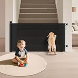 Retractable Baby Gate for Stairs & Doorways, 34' Tall Extends to 55' Wide, Mesh Baby & Pet Gate with Anti-Crawling Hook, Safety Gate for Toddlers, Doorways, Hallways, Indoor, Black