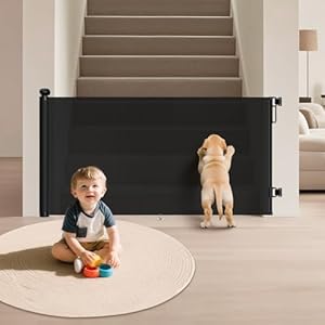 Retractable Baby Gate for Stairs & Doorways, 34″ Tall Extends to 55″ Wide, Mesh Baby & Pet Gate with Anti-Crawling Hook, Safety Gate for Toddlers, Doorways, Hallways, Indoor, Black