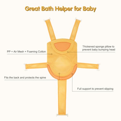 Image of Colorlife Baby Bath Seat Support Net Infant Bathing Seat Support Mat, Adjustable Comfortable Non-Slip Five-Pointed Baby Shower Net Bathtub Sit Up Mesh for Newborn 0-12 Months-Yellow(No Bathtub)