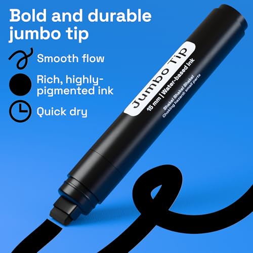 Image of ARTISTRO 5 Black Paint Pen for Rock, Glass, Ceramic, Wood, Tire, Fabric, Metal, Canvas, Marking, Painting - Set of 5 Acrylic Paint Markers Water-based - Jumbo Tip