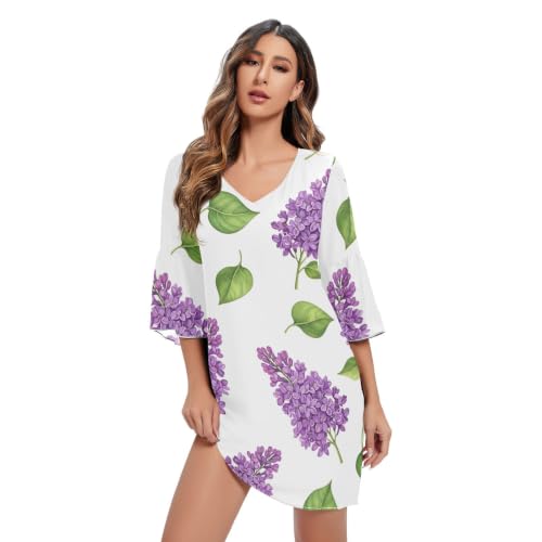 Robe violet lilas à fleurs blanches idéale pour vos sorties d'été décontractées