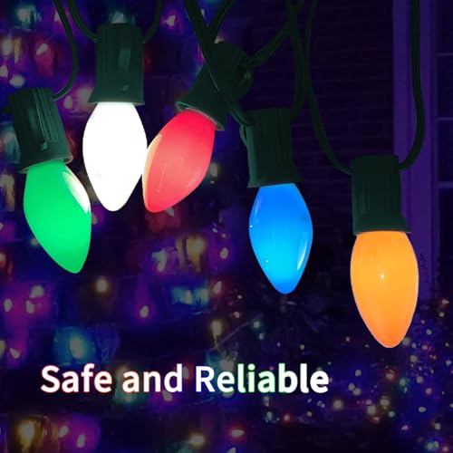 Image of 25FT C7 Multicolor Christmas Lights Outdoor, Waterproof LED String Lights with 25 Bulbs for Roof, Fence Patio Xmas Tree Holiday Decor
