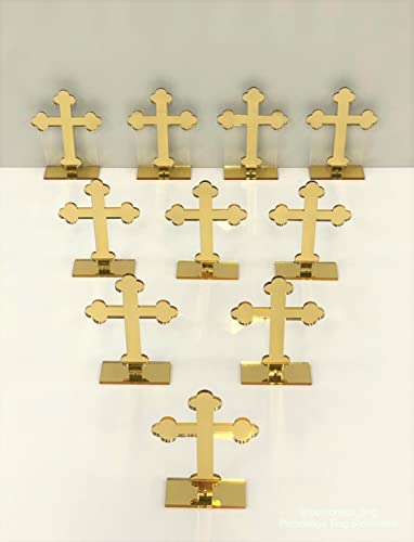 Regalo de bautizo 10 piezas de pie cruz dorada recuerdos de plexiglás para comunión 6