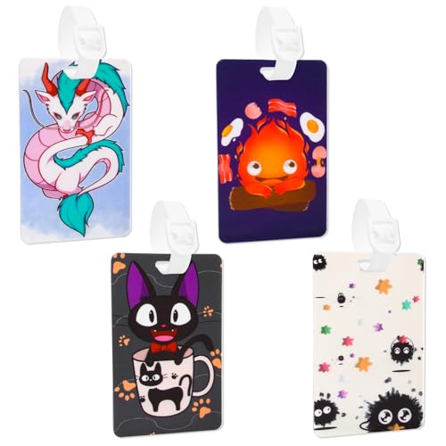 Pounchi Cute Soot Sprite Luggage Tags (4 Pack) Anime Merch for Luggage Travel Bags Suitcases Identifiers Name Luggage ID Tags for Teens Kids
