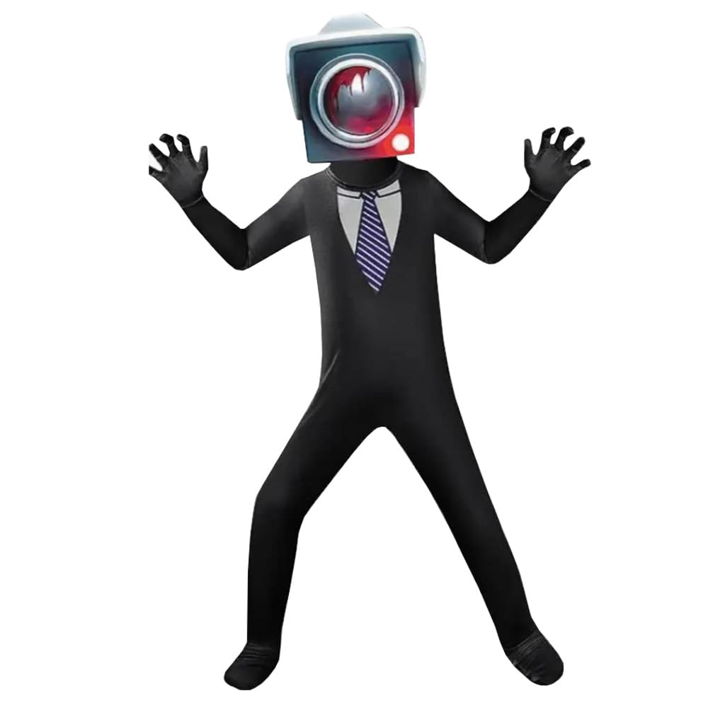 LiujeenSkibidi Toilet Costume for Kids TV Man Speaker Man Jumpsuit for Boys Video Game Halloween Cosplay Costume 3-10 Years