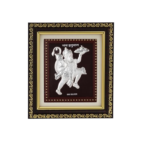 Image of 999 Pure Silver Hanumanji Photo Frame for Home & Office | Premium Silver | PoojaRoom & Wall Decor | Wedding & Festival Gifts | Certificate Included | Tabletop Size 5.5x5 inch