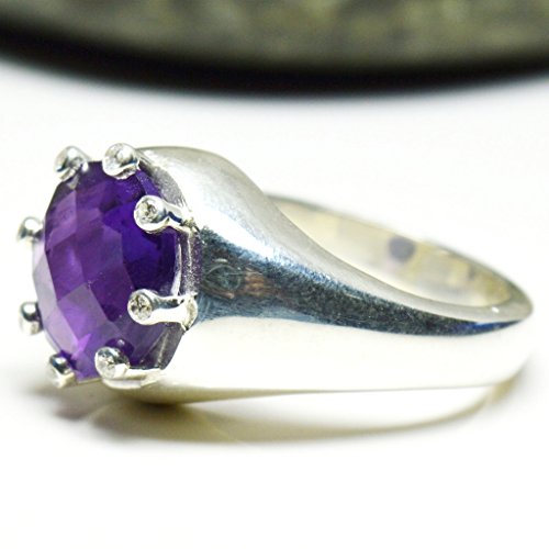 Argent 925 ronde améthyste bague homme violette pierre fine