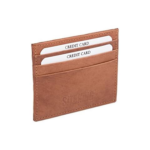 Mens Slim Credit Card Holder Wallet with RFID Secure by SITE KING in Black or Tan (Tan) Cover