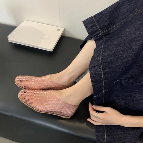 Image of Jelly Mesh Ballet Flats for Women Clear Hollow Jelly Shoes Sandals Round Toe Non-Slip Beach Ballerina Jellies Flats Shoes