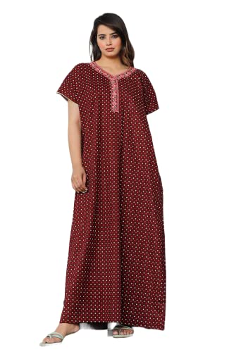 Image of G4Girl Pure Cotton Embroidery Nighty for Women's | Night Gown | Nighty | Nightdress | Maxi | Sleepwear | Jaipuri Nighty | Nighties | Gown