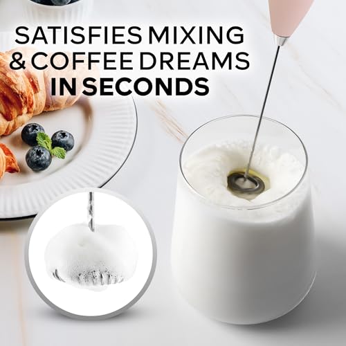 Image of Zulay Kitchen Powerful Milk Frother Wand With Duracell Batteries - Ultra Fast Handheld Drink Mixer - Electric Whisk Foam Maker for Coffee, Lattes, Cappuccino & Matcha - Z1 Motor - Pink Salt