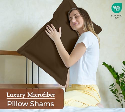 Image of Royale Linens Pillow Shams 2 Pack Standard Size 20x26 Inch - 1800 Microfiber - Bed Pillow Shams, Wrinkle Resistant Super Soft and Cozy - Back Overlap Closure - Oxford Pillowcase (Standard, Chocolate)