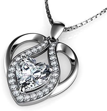 DEPHINI – Graziosa collana in argento Sterling 925 con ciondolo a forma di cuore con cristalli di zirconia cubica, collana da donna in argento placcato al rodio DEPHINI – Graziosa collana in argento Sterling 925 con ciondolo a forma di cuore con cristalli di zirconia cubica, collana da donna in argento placcato al rodio
