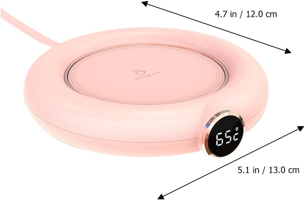 USB Charging Mug Warmer Mat with Temperature Display Portable Coffee and Tea Cup Heater Coaster for Desk Use Heat Preservation Pad in Pink