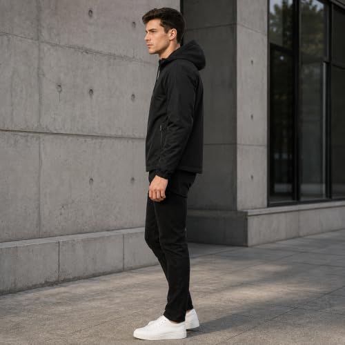 Image of MIA FASHION Men's Hooded Waterproof Rain Jacket Lightweight Wind Resistant Jacket with Zipper Pockets for Bike Riding, Travel & Outdoor Use
