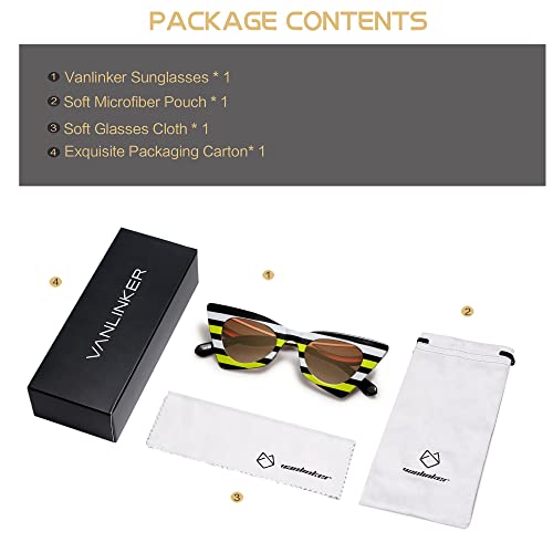 Vanlinker Trendy Polygon Cateye Sunglasses For Women Funny Novelty Party Cute Eyewear Fashion Y2K Festival Decor Vl9707 Yellow Stripe Frame Brown Lenses #TOP4