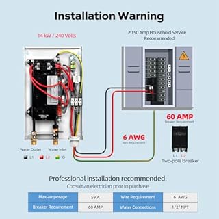 14kW Tankless Water Heater Electric, ORBEK On Demand Instant Hot Water Heater 240V, Max 3.38 GPM, Supply for 2-3 Fixtures, ETL Certified, Indoor Installation, New Upgraded 2.0