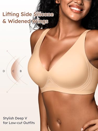 Jelly Bras for Women No Underwire - S-2XL Deep-V Wireless Seamless Bralette with Support, Comfortable Padded T-Shirt Bra3