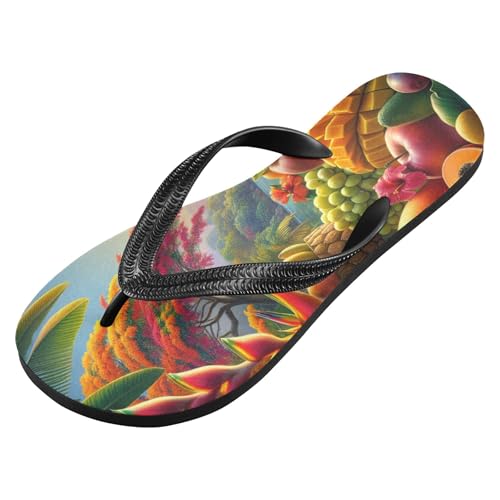 Burbuja Tropical Fruits Flowers Parrot Flip Flops for Women Men, Soft Thong Sandals Rubber Slippers for Pool Beach Essentials2